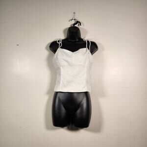 OLD NAVY Bustier Camisole Womens M White Tie Straps Smocked Back Linen Blend Bow